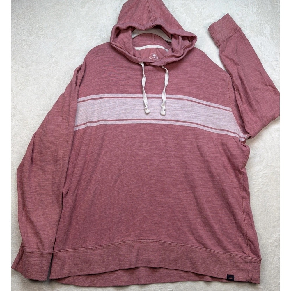 Faherty Hoodie Baja Stripe Surf Beach Pullover Pink Mens XXL‎ Organic Cotton